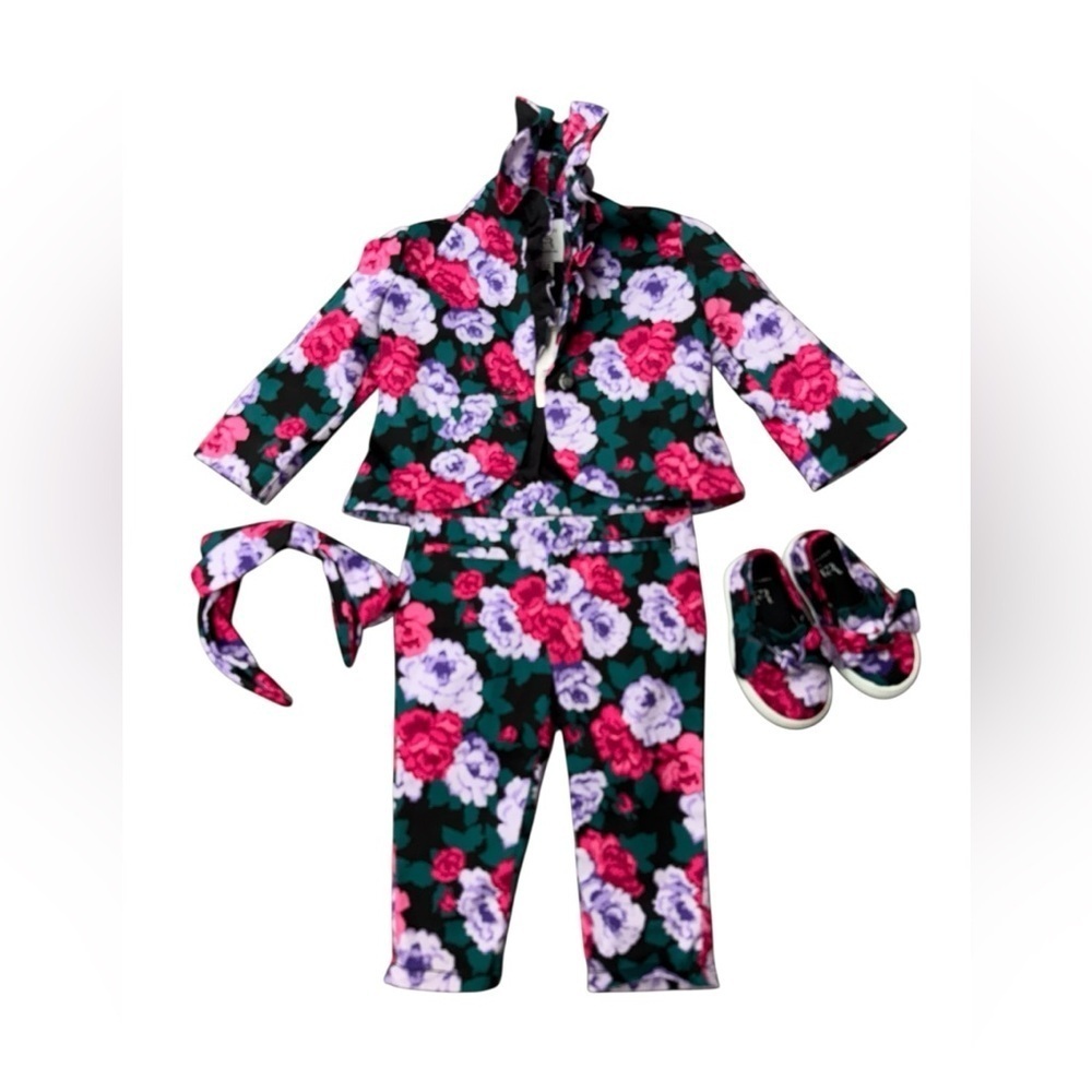 Infant Janie and Jack Floral Two-Piece Outfit with Headband and Shoes 12-18 mths